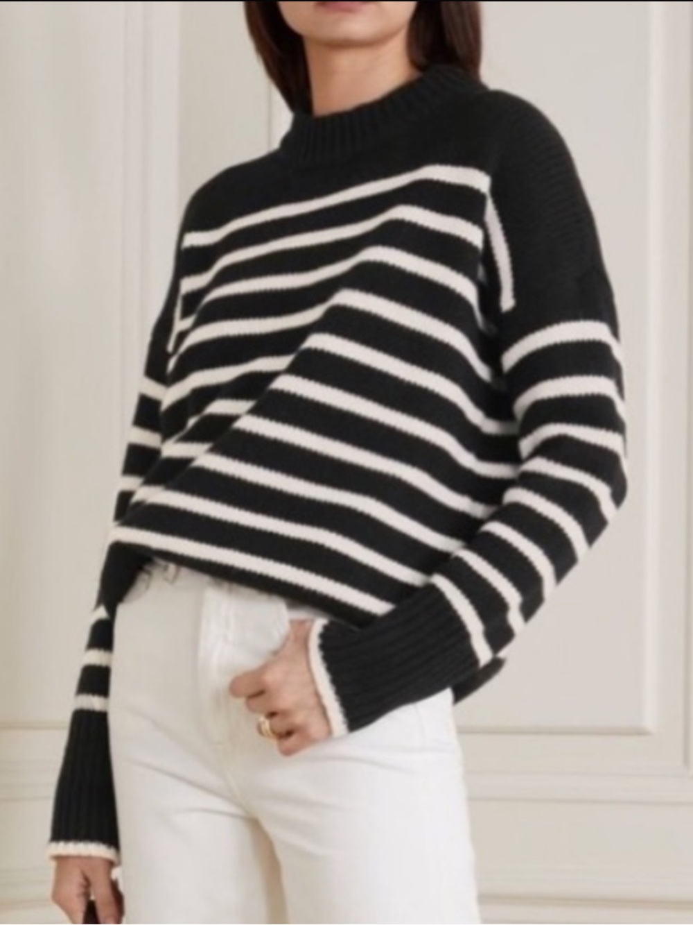 Philosophy Black & White Striped Crewneck Sweater